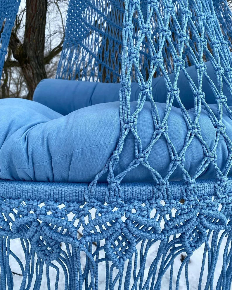 Blue Macrame Swing Chair For Adults 40 inches - Leechoo